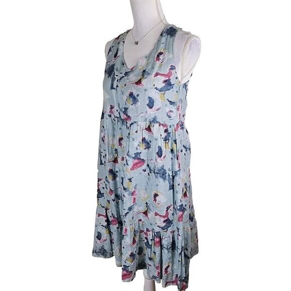 Bellambra ~Woman Size S~ Blue Linen Sleeveless Ties in back V-Neck Dress. - Picture 5 of 9